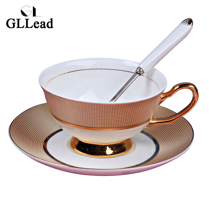 GLLead высококачественный позолоченный костяного фарфора кофейная чашка блюдце послеобеденный черный чай чашка блюдце набор Мода Посуда для напитков - Цвет: A