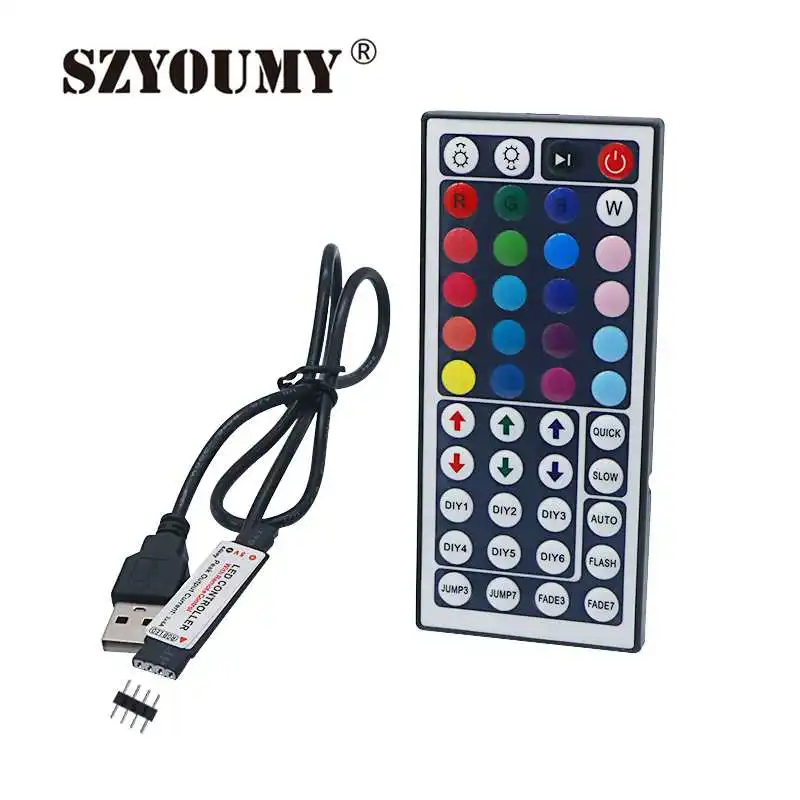 #Best SZYOUMY Free Shipping 44 Keys IR USB Port Mini Remote Control Controller For 5050 3528 RGB LED Light Strip DC 5V
