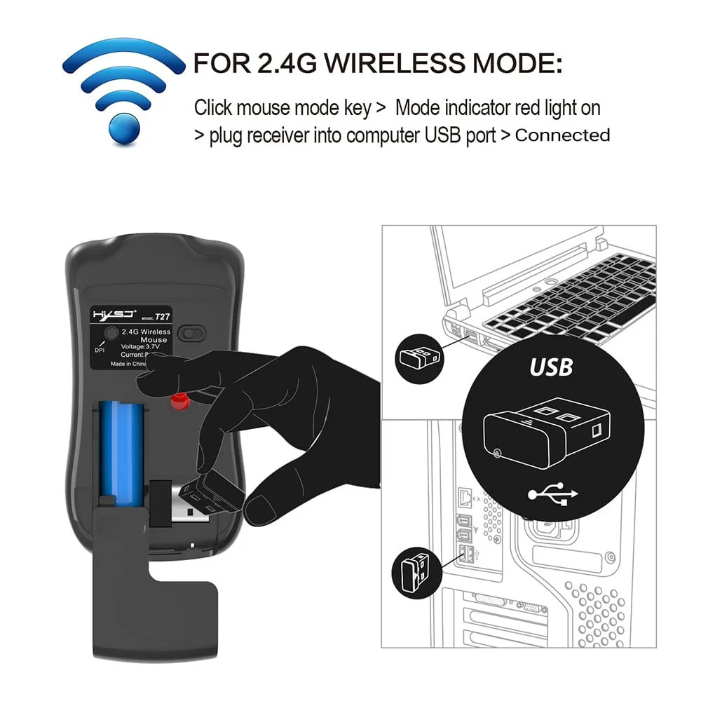 Перезаряжаемая USB оптическая беспроводная компьютерная мышь 2,4G приемник супер тонкая Бесшумная мышь для ПК ноутбука
