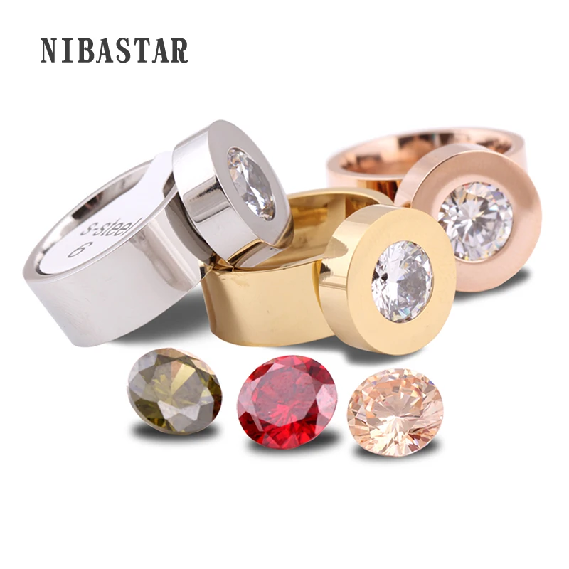 

New Design Gold /Rose Gold /Silver Plated Stainless Steel Ring DIY 4 Color zircon Swap Titanium Steel Rings For women