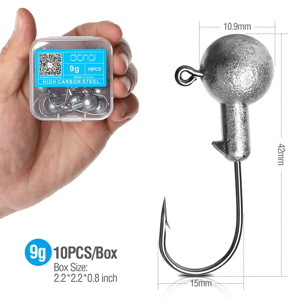 9g DONQL 10 шт./кор. Lead Jig Head рыболовный крючок 1-20 г кривошипно Jig Head крючок для карпа, приманки для рыбалки, мягкие, червь рыболовные снасти аксессуары - Цвет: 9g