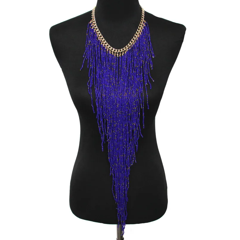 Богемное ожерелье ручной работы из смолы с длинной кисточкой, женское модное очаровательное Ювелирное Украшение, массивная цепочка, колье, ожерелье UKMOC - Окраска металла: Blue Necklaces