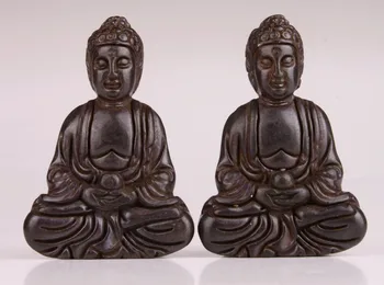 

2 PCS BLACK JADE CARVED SITTING BUDDHA BELIEF ORNAMENT NECKLACE PENDANT COLLECTABLE