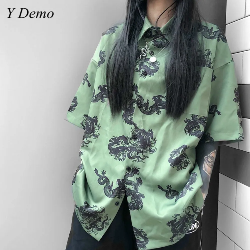 Acheter Nouveau décontracté chinois Dragon Harsjuku chemise vert été lâche à manches courtes T shirt