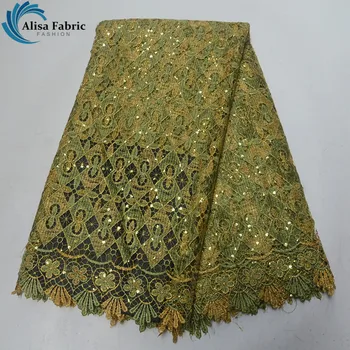 

African Design Nigerian Guipure Style French Water Soluble Lace Fabric 5 Yards/pcs Embroidery With Sequins Lace Fabric For Dress
