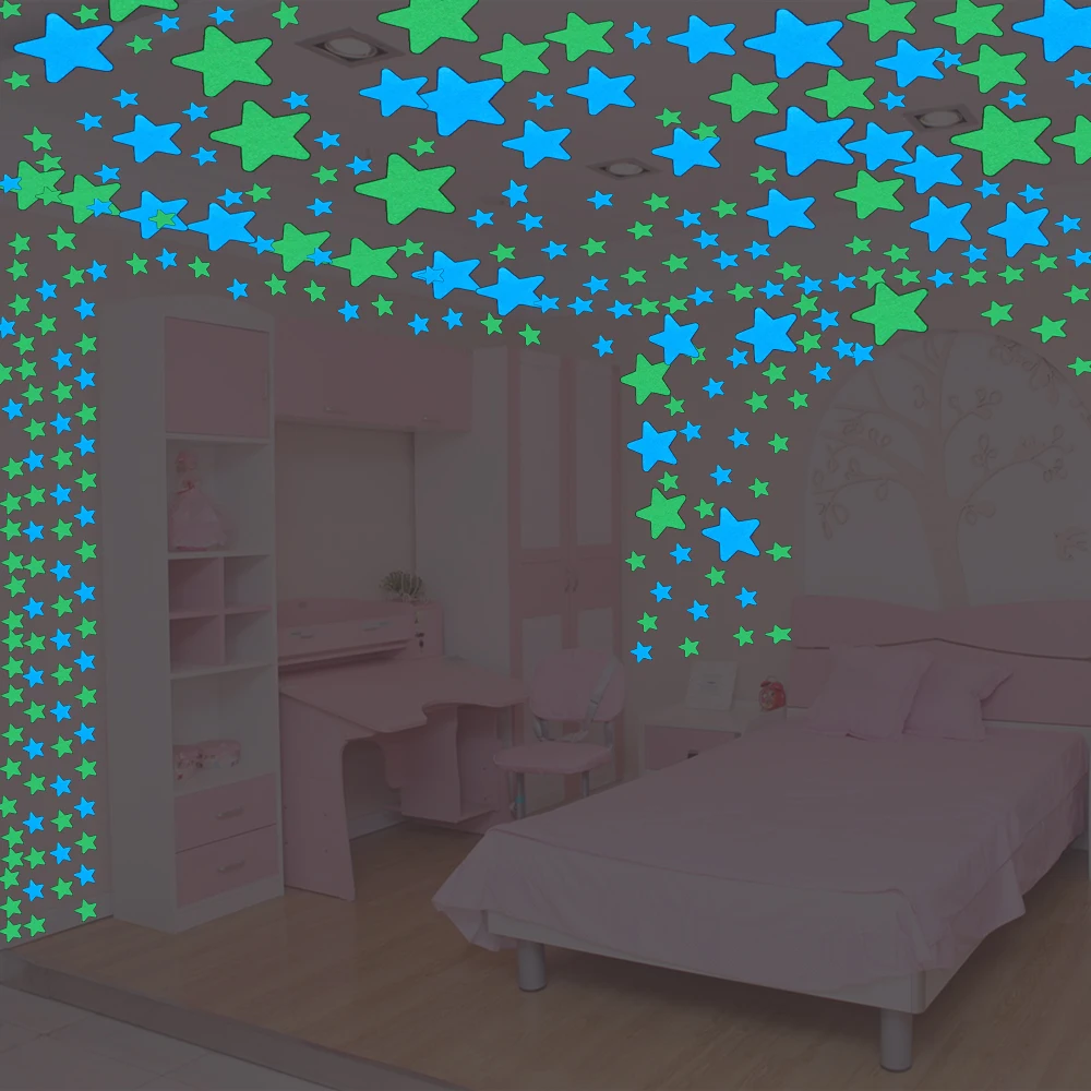 100 pcs 3D Luminous Kids Baby Wall Stickers Glow in Dark Stars Sticker Decals 
