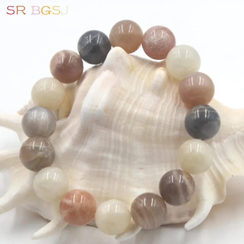 

Free Shipping 6 8 10 12mm Round Mixed Sunstone Gems Natural Stone Handmade Stretchy Women Bracelet 7" 7.5" 8"