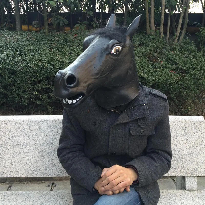 Horror Latex Full Face Horse Head Mask Creepy Party Scary Mask For Halloween Costume Theater