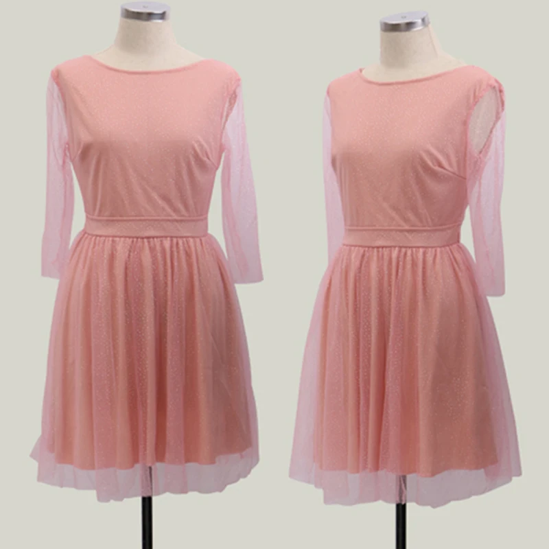 Women's Dress Elegant Long Sleeve Dresses Princess Sweet Pink Solid Fashion Round Neck Hot New Dress