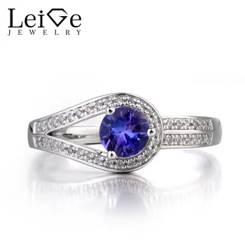 

Leige Jewelry Natural Tanzanite Ring Engagement Ring December Birthstone Round Cut Gemstone 925 Sterling Silver Ring for Women