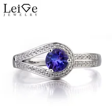 Leige Jewelry Natural Tanzanite Ring Engagement Ring December Birthstone Round Cut Gemstone 925 Sterling Silver Ring for Women