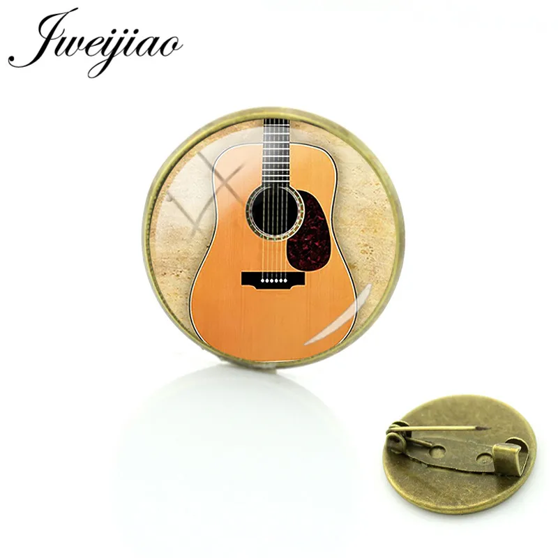 

JWEIJIAO Guitar Glass Cabochon Badge Metal Pin Brooch Girls Boys Jeans Bag Decoration Gift Fashion Jewelry RG03