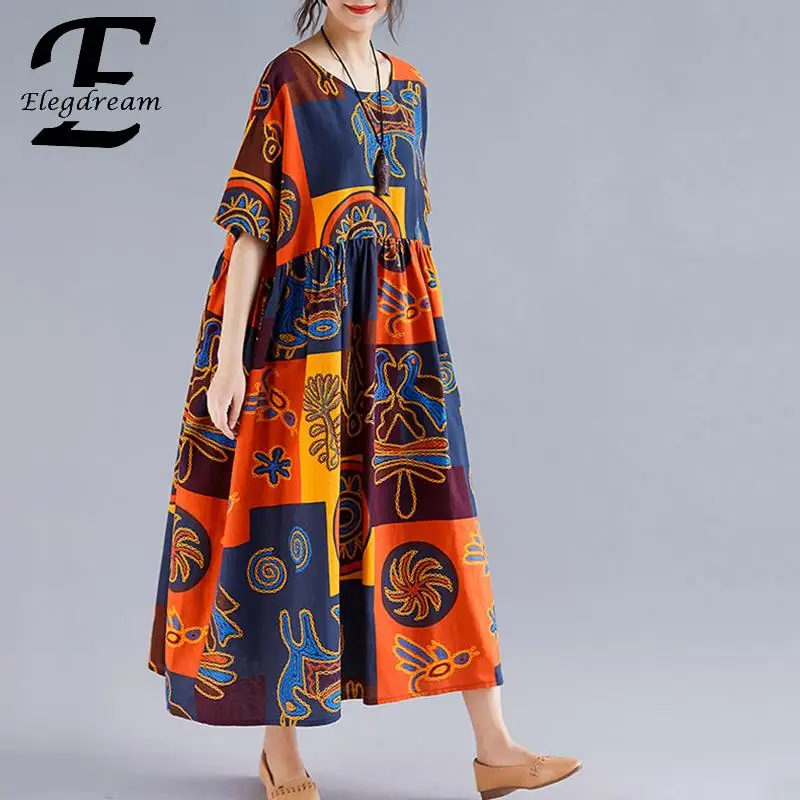 Elegdream/женская одежда больших размеров богемное длинное платье летние женские