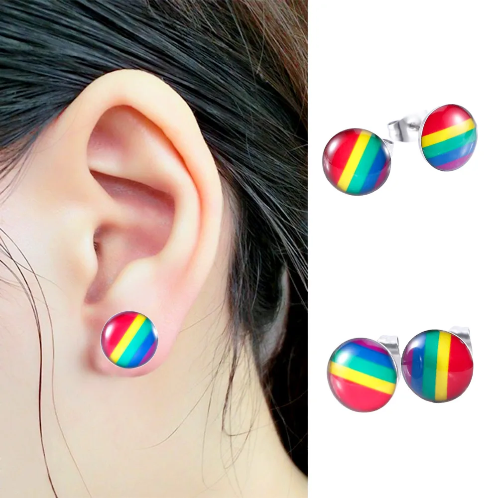 

Rainbow Flag Earring Gay Pride Charm Stainless Steel Ear Studs for Men Women Stud Earrings Fashion Jewelry Brincos Gift