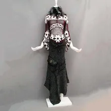 Новая женская одежда длинный вязаный мохеровый зимний ассиметричный кожаный Пэчворк с карманом и поясом