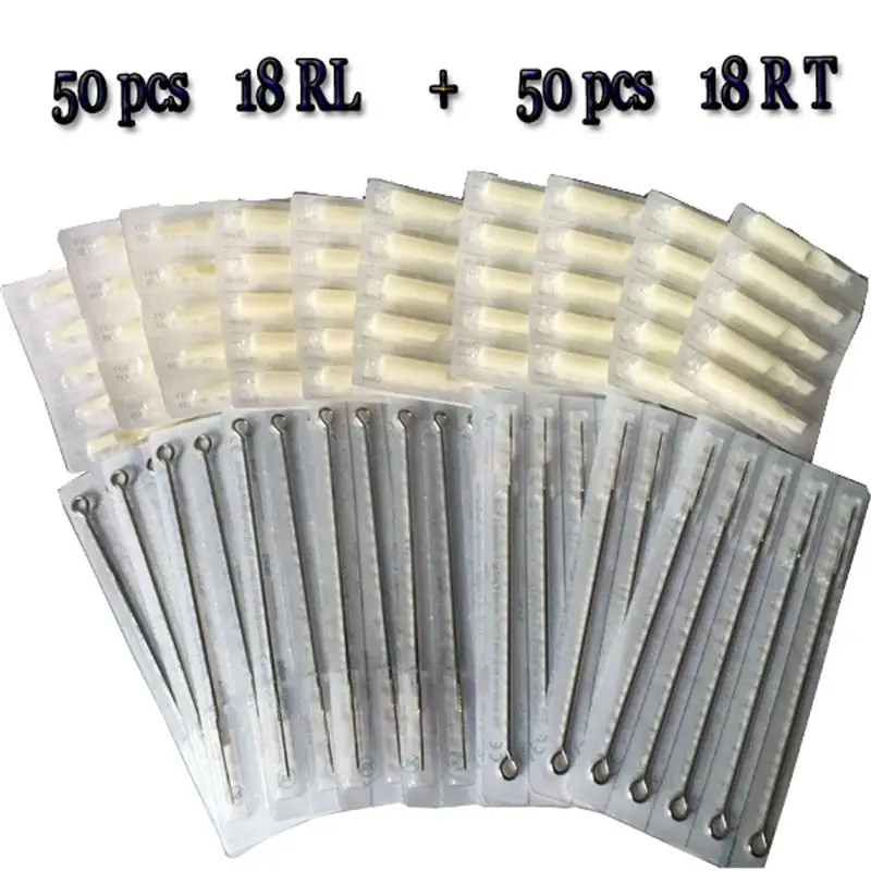 18RL 18RT 50pcs Disposable font b Tattoo b font font b Needles b font and 50
