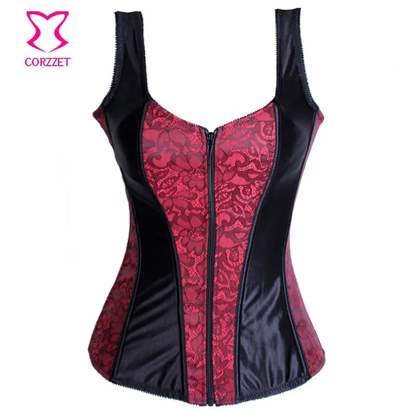 

Corzzet Red Steel Boned Straple Zipper Overbust Corsets And Bustiers Waist Slimming Plus Size Gothic Corpetes E Espartilhos