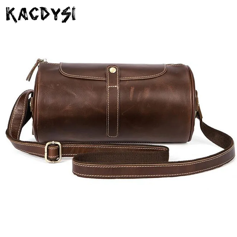 

First Layer Genuine Cowhide Leather Men Crossbody Bag Retro Single-shoulder Messenger Bag Male Casual Bucket Bag Soft Body Bag
