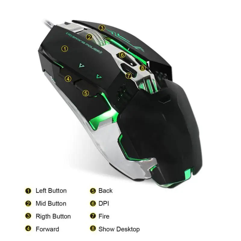 Регулируемые проволочные Игровые мыши 8 кнопок 3200 dpi светодиодный оптический USB компьютерная мышь для профессионального ноутбука
