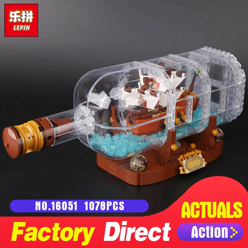 

Lepin 16051 Pirates of the Caribbean Pirates Series 1078Pcs bottles in the boat Building Blocks Bricks DIY toys 21313 for kids