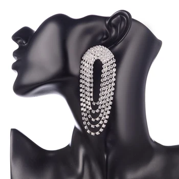 

Shineland Exaggerated Long Crystal Circle Tassel trendy Rhinestone Drop Dangle Earrings for Women Party Fashion Jewelry