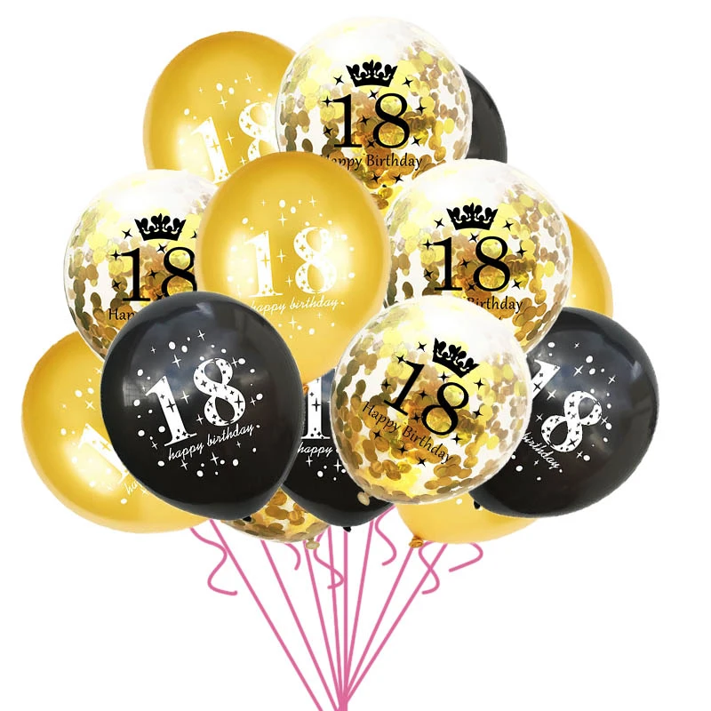 15 Pieces Ensemble 18th Joyeux Anniversaire Ballon Decor Or Argent Confettis Latex Ballons Pour 18 Ans Anniversaire Celebrer La Decoration Aliexpress