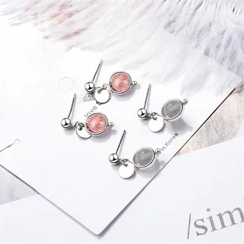 

Simple Natural Strawberry Crystal Small Round 925 Sterling Silver Jewelry Pimk Stroke Peach Flower Fresh Stud Earrings SE830