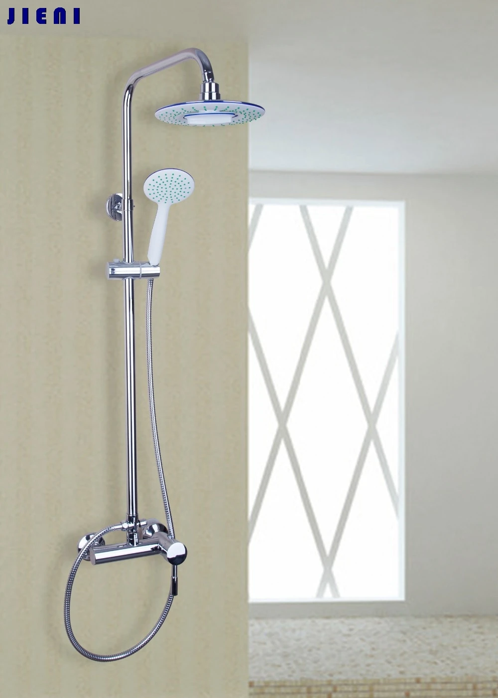 

Normal Bathroom Chrome Wall Mount Shower faucet Set Round 8" Shower Head Shower Faucets