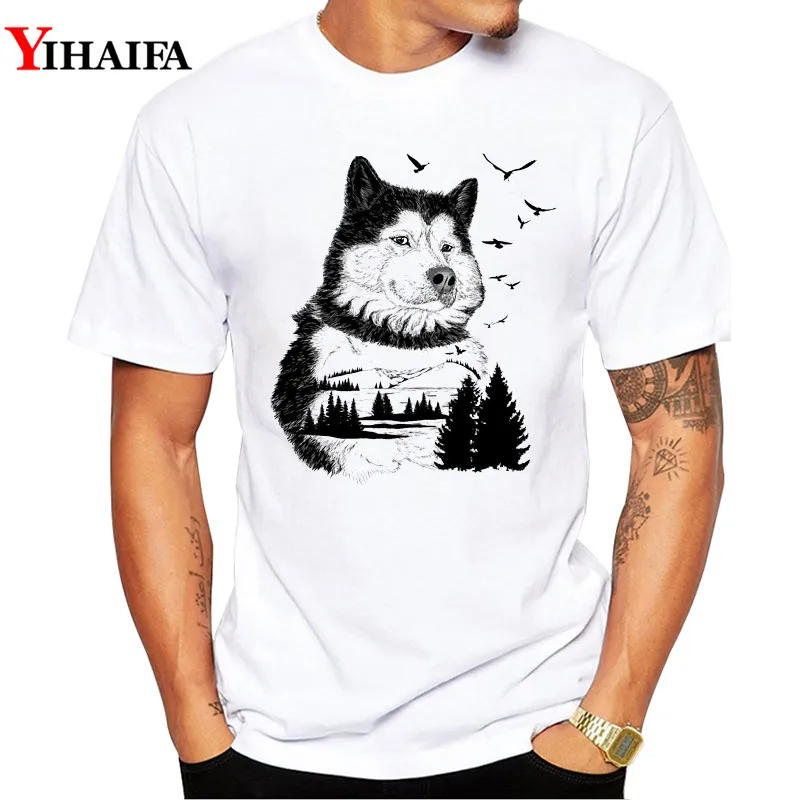 

2019 T-Shirt Men roupas Print Bear Wolf Forest Graphic Tees Casual T Shirts White Tee Hip Hop Animal Summer Tops