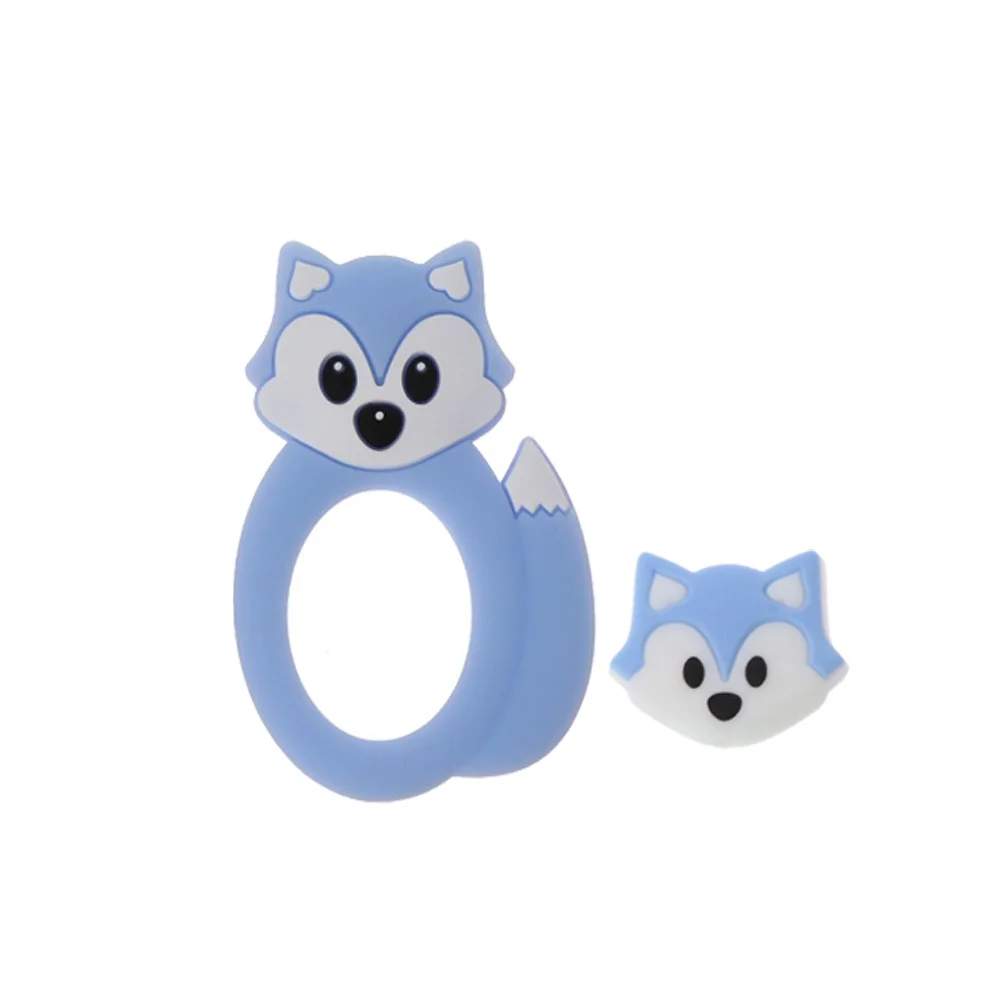 Woel Well 2 개/대 여우 Teether 실리콘 씹는 젖니가 남 장난감 귀여운 동물 모양 여우 실리콘 구슬 아이 구강 치과 치료