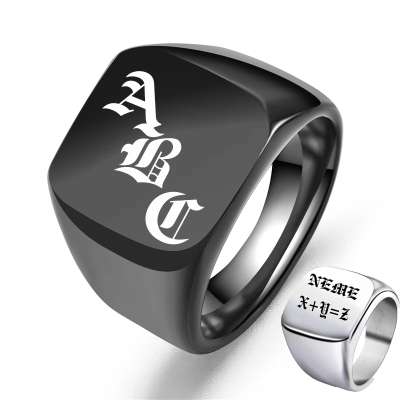 

Customized Engraved Name Rings Stainless Steel Personalize Words Initials Letters Signet Ring For Men Women Wedding Gifts