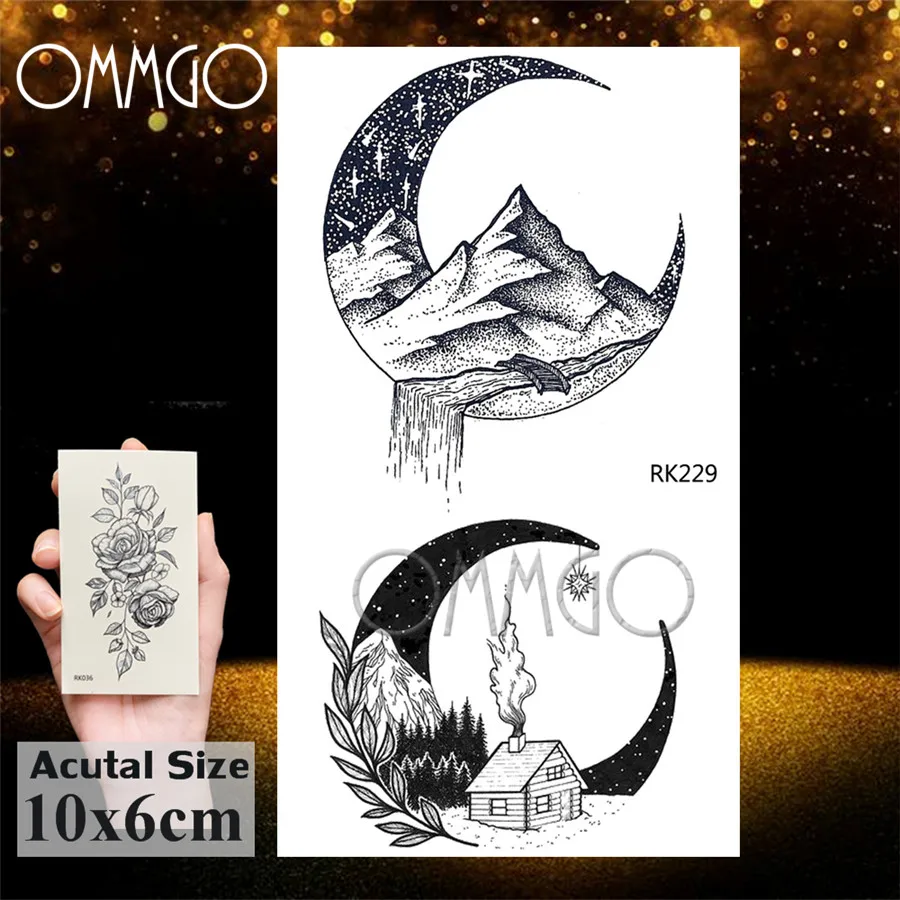 OMMGO лес черный волк платье Временные татуировки лес Увядшие фальшивые татуировки боди-арт рука смерти водонепроницаемый наручные татуировки наклейки - Цвет: ORK229