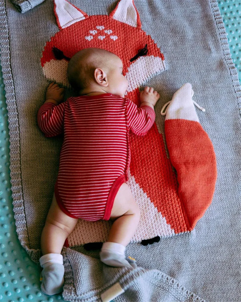 Baby Blanket Fox Animals Pattern Sleep Bag - Soft Wool Swaddle