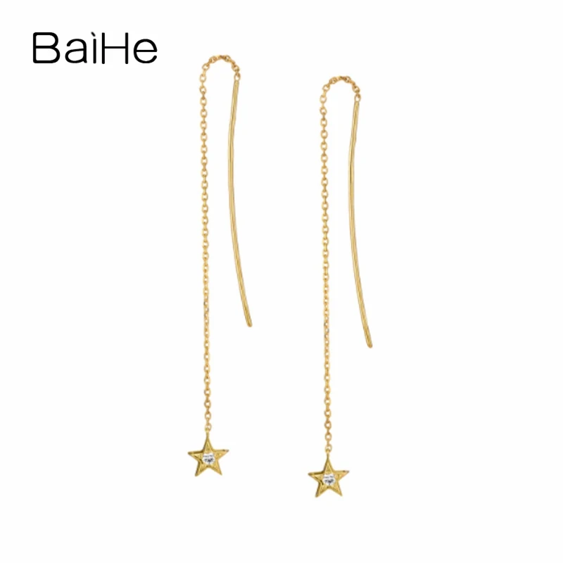 BAIHE Solid 14 K желтое золото(AU585) Круглый 0.04ct натуральные Алмазы обручальные модные ювелирные изделия подарок серьги-гвоздики