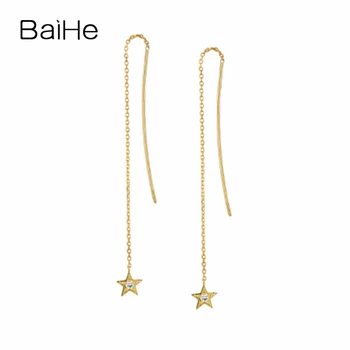 

BAIHE Solid 14K Yellow Gold Round 0.04ct Natural Diamonds Engagement Trendy Fine Jewelry stars Earrings Women серьги 2020 тренд