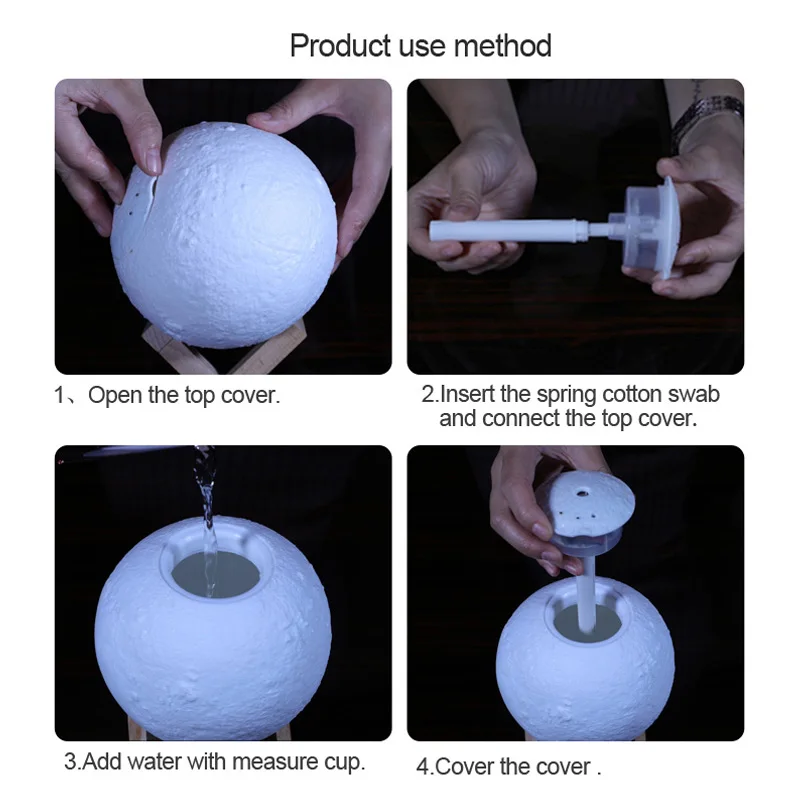 13 см 880 мл USB 3dprint луна лампа с увлажнитель диффузор большой тумана Перезаряжаемые сенсорный Спальня стол ночной Светильник лампочка Настенный декор