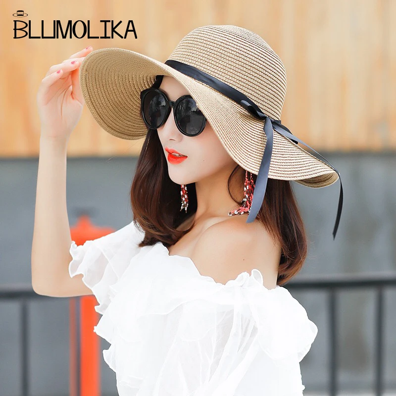 

2018 New Ladies Fashion Collapsible Straw Sun Hat for Women Summer Large Brimmed Straw Hats Youth Folding Beach Hat Wholesale