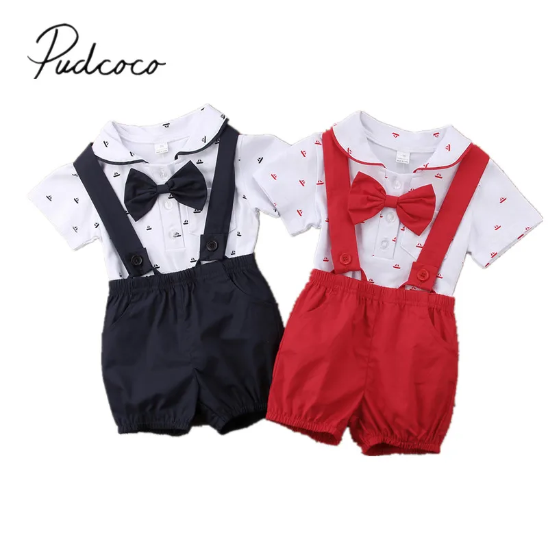 

2018 Brand New Gentalman Newborn Kid Baby Boy Outfit Clothes Jumpsuit Bodysuit+Pants Overall 2Pcs Set Children Summer Clothing