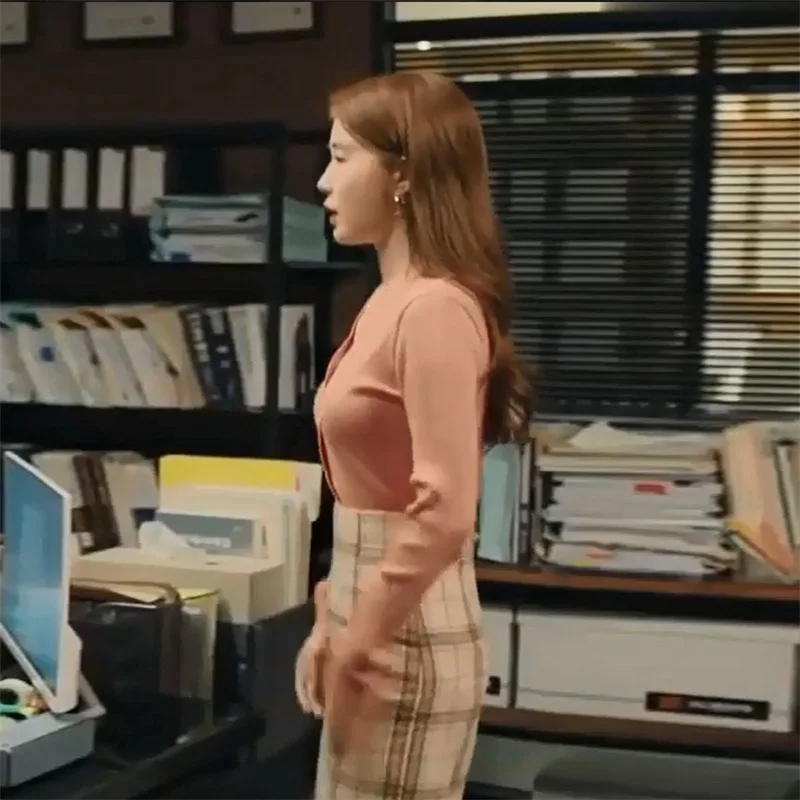 Korean Drama Touch Genuine Liu Renna Same Korean Version Pink 2019 Spring New Pit Ribbed Thin Knitted V-neck Cardigan Sweater