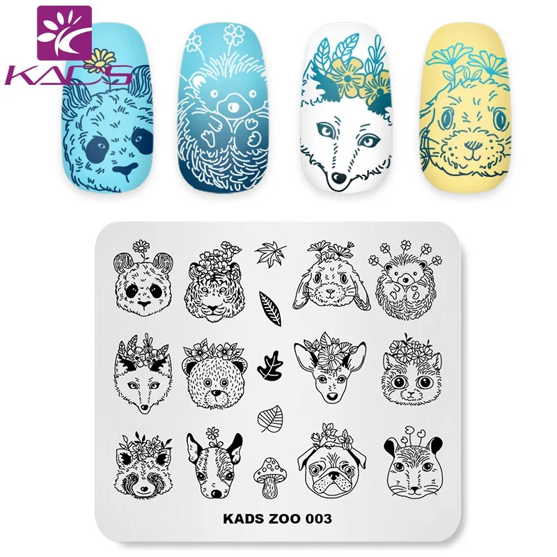 Пластины для стемпинга KADS Zoo 003 штамп ногтей изображение лисы тигра маникюрный