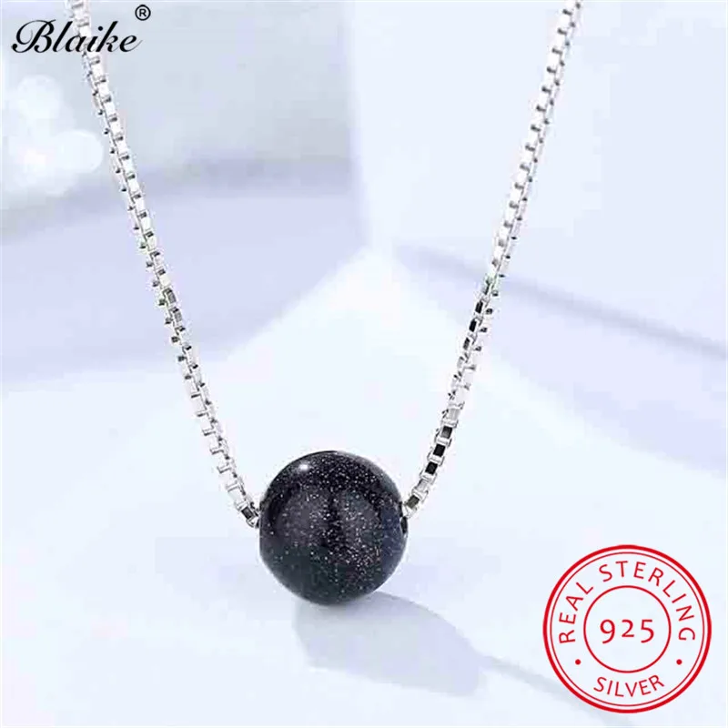 Blaike серебро 925 пробы черные ожерелья с подвесками бусинами для женщин