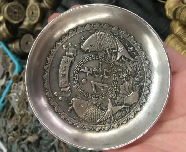 

Miscellaneous antiques Antique Silver old silver bowl pearl ornaments fortune copper bowl Pisces