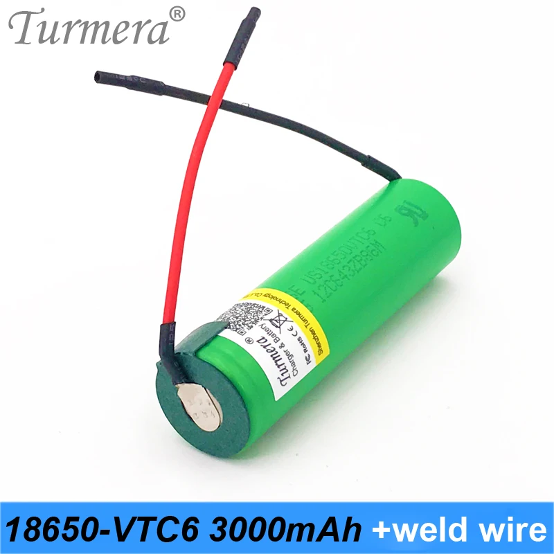 Turmera 18650 VTC6+ diy сварочная проволока 3,7 V 3000mAh 18650 литий-ионная батарея 30A разряда для шуруповерта и инструментов батареи Fe