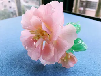 

LALAVARA Peach peony hair stick pins Chinese vintage wedding bridal Kanzashi hair accessories