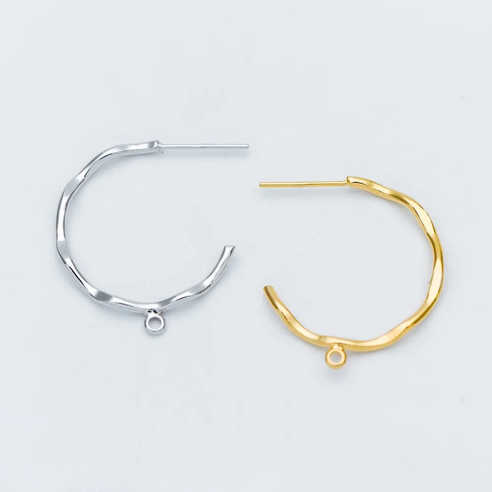

10pcs Gold/ Rhodium plated Brass Earring Posts, Gold/ Silver tone Circle Stud Earring with Ring/Loop, Circle Size 24mm (GB-535)