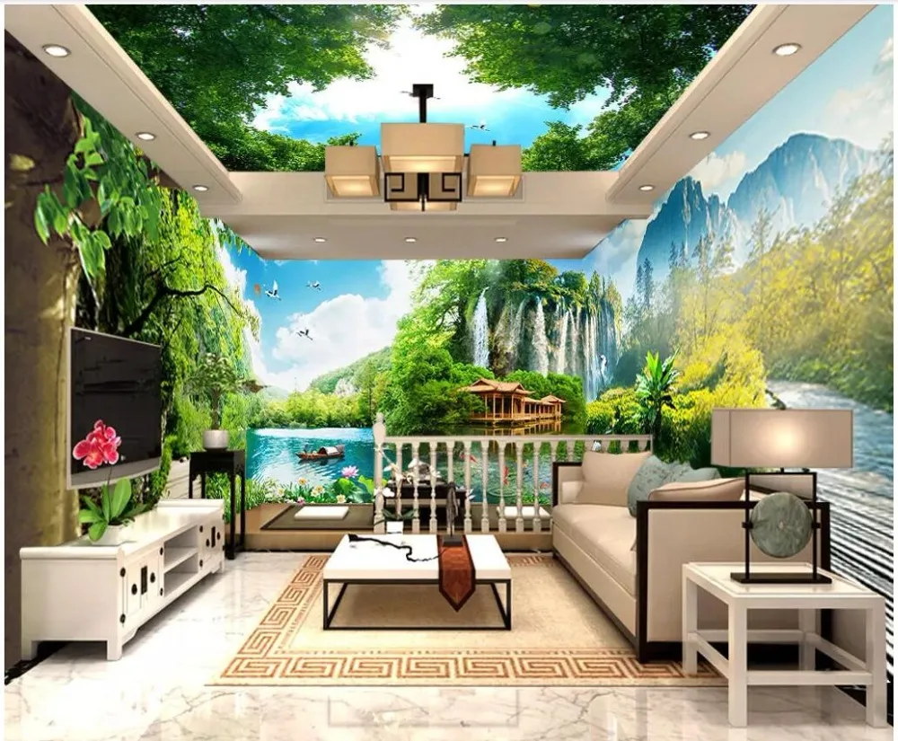 

3d wallpaper custom photo Mountain forest lake pavilion scenery full House Background decor living room wallpapepr for walls 3 d