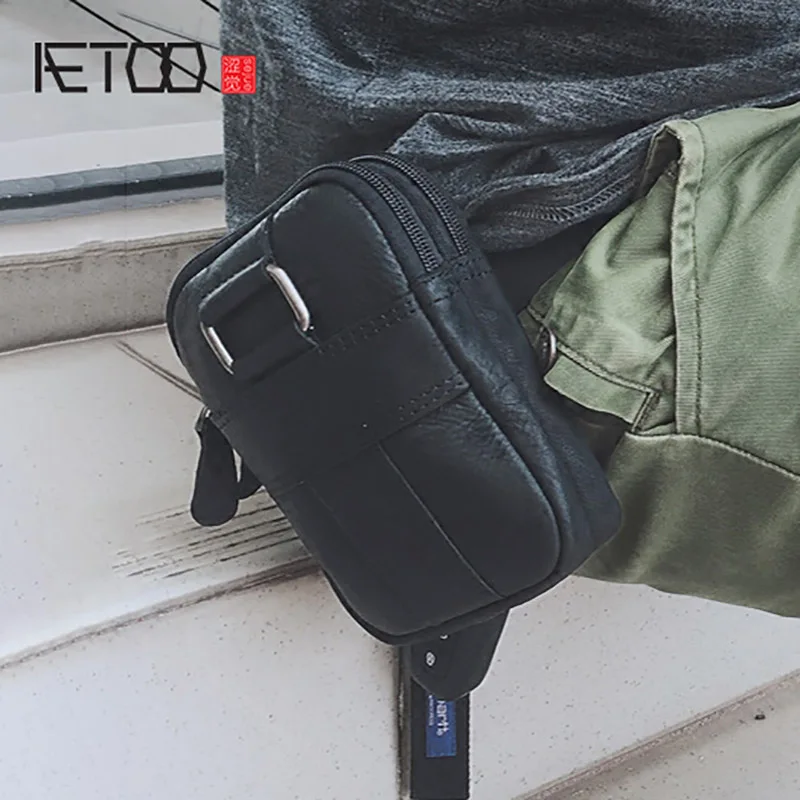 

AETOO Men wear Belt waist bag multifunctional cowhide shoulder crossbody bag leather waistband