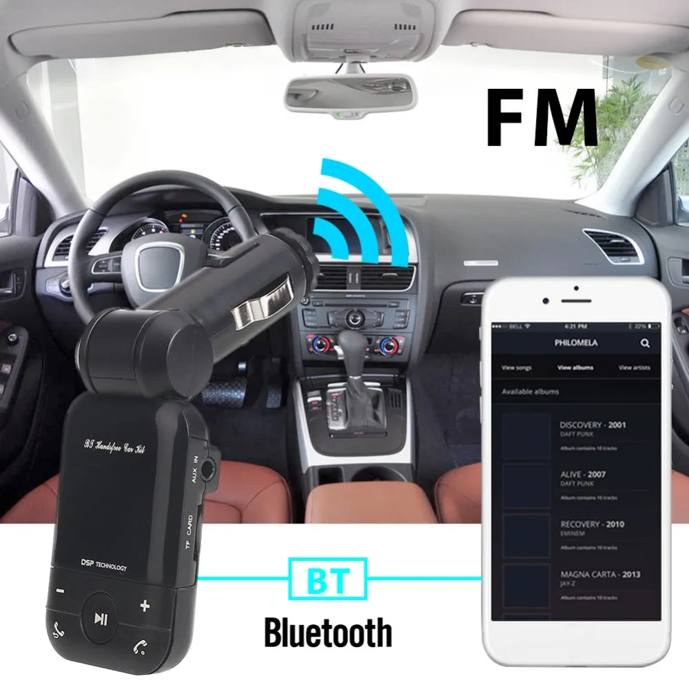VEHEMO 78dB Bluetooth автомобильный набор, свободные руки, FM передатчик Bluetooth Автомобильный MP3-плеер стерео музыка автомобильные аксессуары для fm-модулятор с разъемом подачи внешнего сигнала AUX