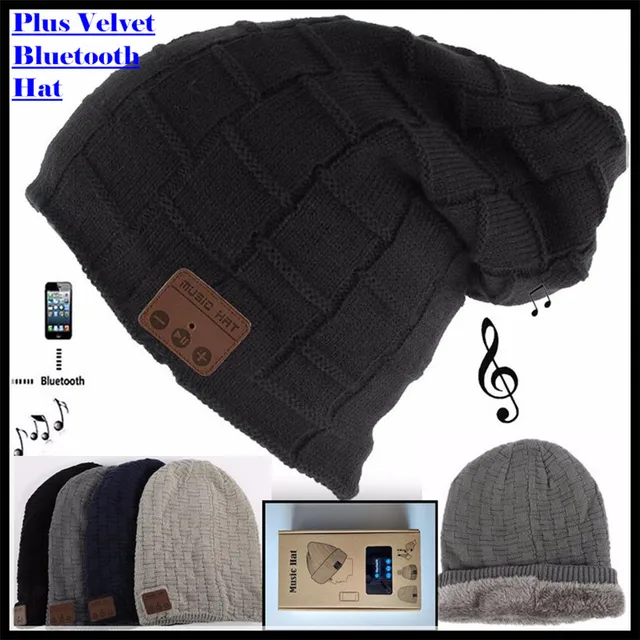 Wireless Bluetooth-compatible V5.0 Beanie Knitted Velvet Winter Hat Headset Speaker Mic Hand-free Music Mp3 Magic Warm Smart Cap 1