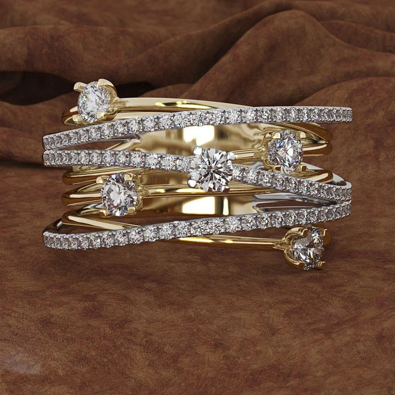 Модные Многослойные кольца с крученым крестом, стразы для женщин, блестящее кольцо с микро-кристаллом CZ, Серебряное/золотое/розовое золото Z3M155